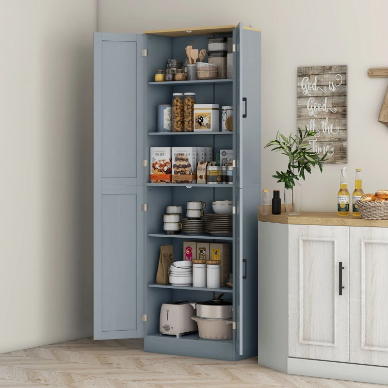 HOMCOM Alacena de Cocina Armario de Almacenaje Multifuncional con 4 Puertas y Estantes Ajustables 60x30x171 cm Gris