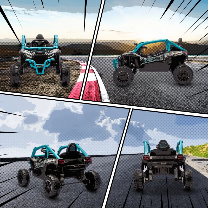 AIYAPLAY Carro Elétrico para Crianças 12V Kawasaki Teryx KRX 1000 com 2 Motores Faróis e USB 100x64x56 cm Azul