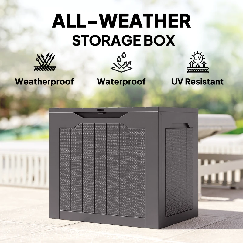 Outsunny 93L Plastic Garden Storage Box, Outdoor Storage Box with Handles, Waterproof Outdoor Storage Container, Brown