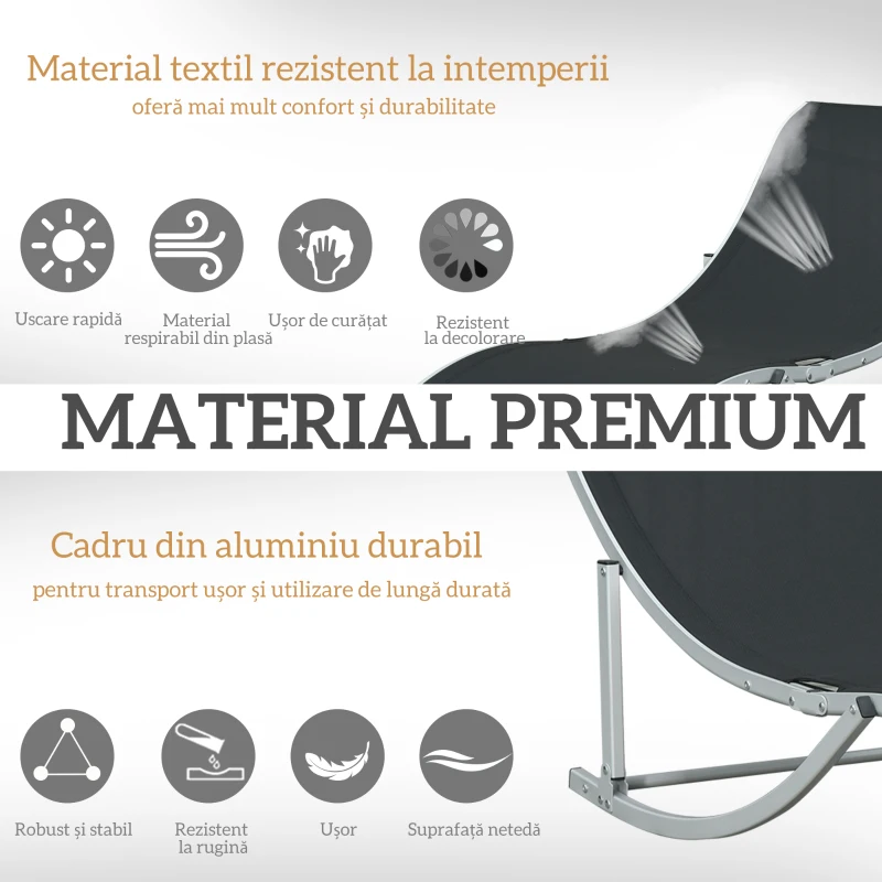 Outsunny Set 2 sezlonguri de Gradina Pliabile, sezlong pentru Plaja din Aluminiu si Textilen, 61x165x63 cm