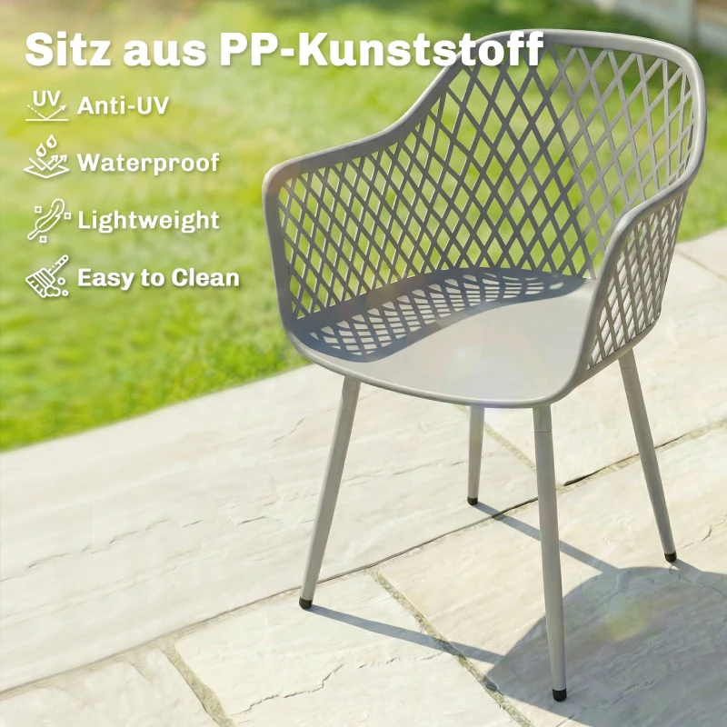 Outsunny Gartenstuhl 4er Set UV-beständige Gartenstühle aus Kunststoff mit Armlehne Rückenlehne 56 x 51 x 84 cm Grau