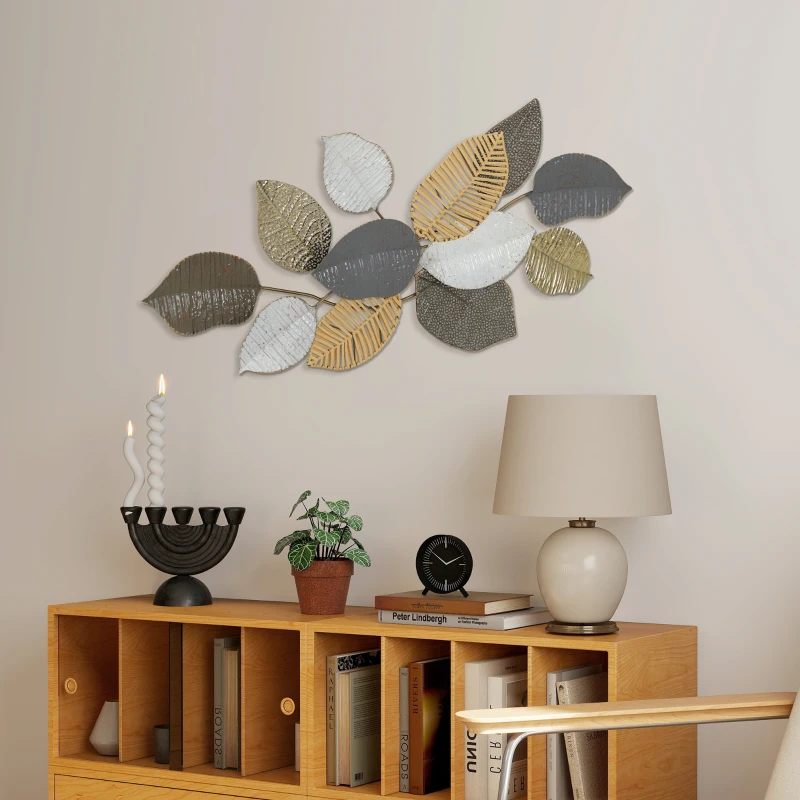 HOMCOM Metal Wall Art, Modern Hanging Wall Decor with Unique Leaf Design for Living Room Bedroom Entryway