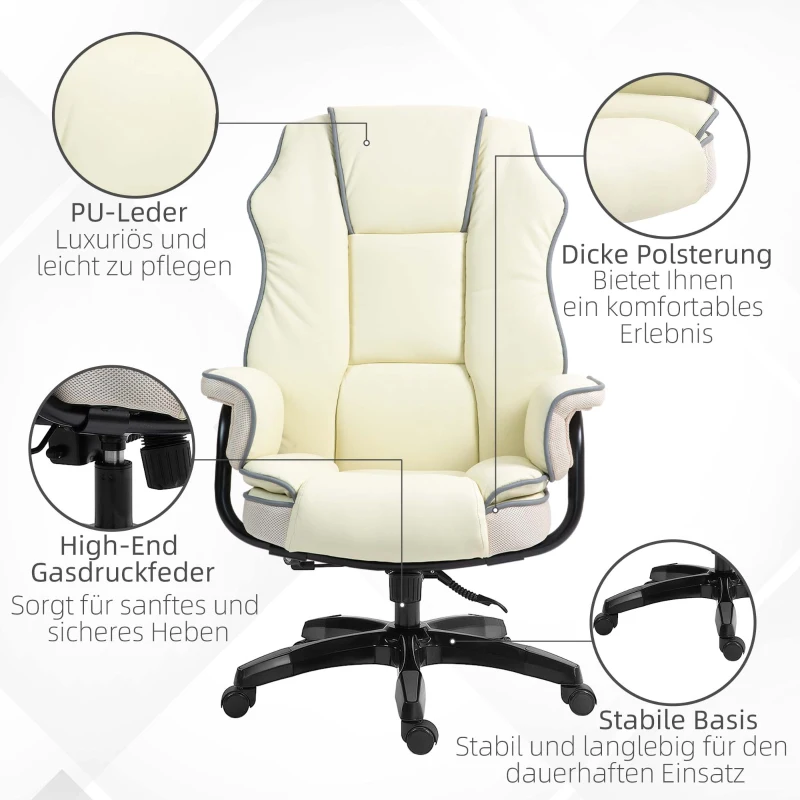 Vinsetto Ergonomiczny fotel biurowy z funkcją leżenia, kremowy