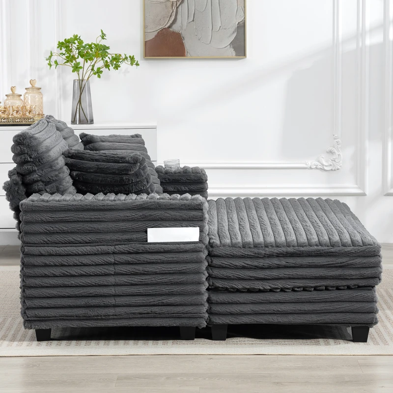 HOMCOM Szezlong 2-osobowy, sofa z funkcją spania 134 x 151 cm z uchwytami na napoje, do salonu, szara