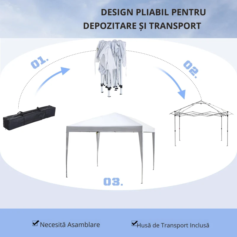 Gazebo Pliabil pentru Grădină Outsunny - Alb, 2.95x2.95m, cu Accesorii Incluse