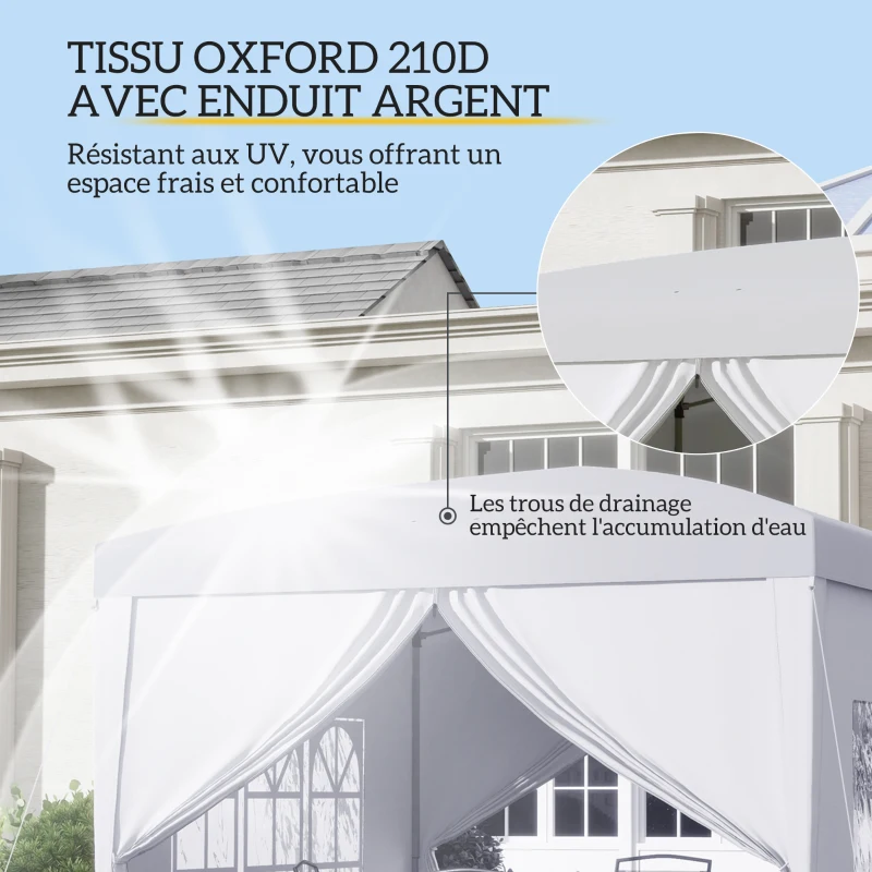 Outsunny Tonnelle Barnum Tente de réception Pliante 3 x 3 x 2,58 m avec fenêtres + Sac de Transport Blanc