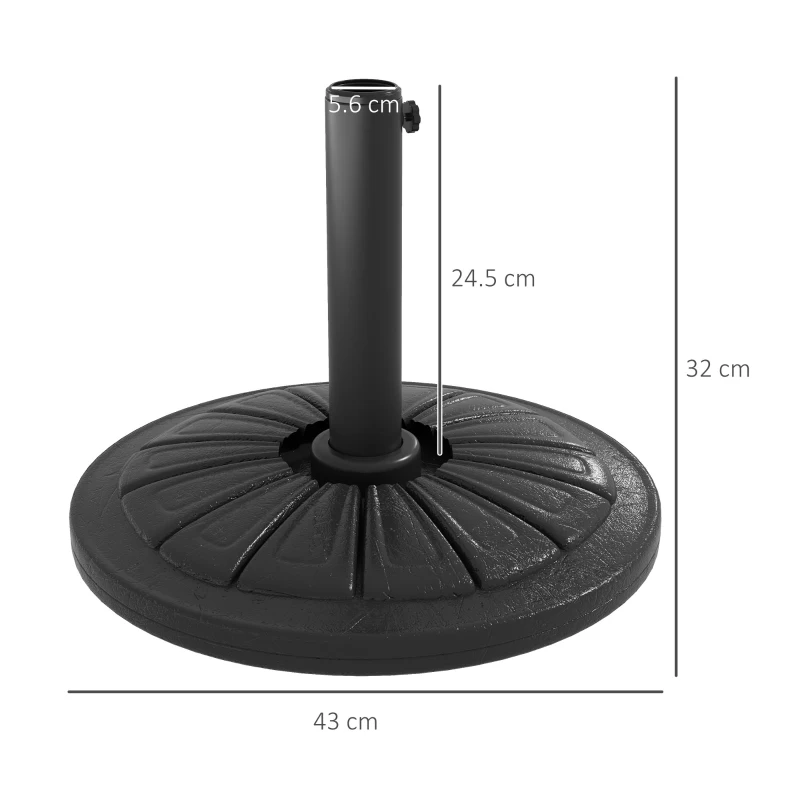 Outsunny Umbrella Base, Heavy Duty Concrete Base Holder with Steel Pole, Round Parasol Stand for Patio, Outdoor, Garden, Black