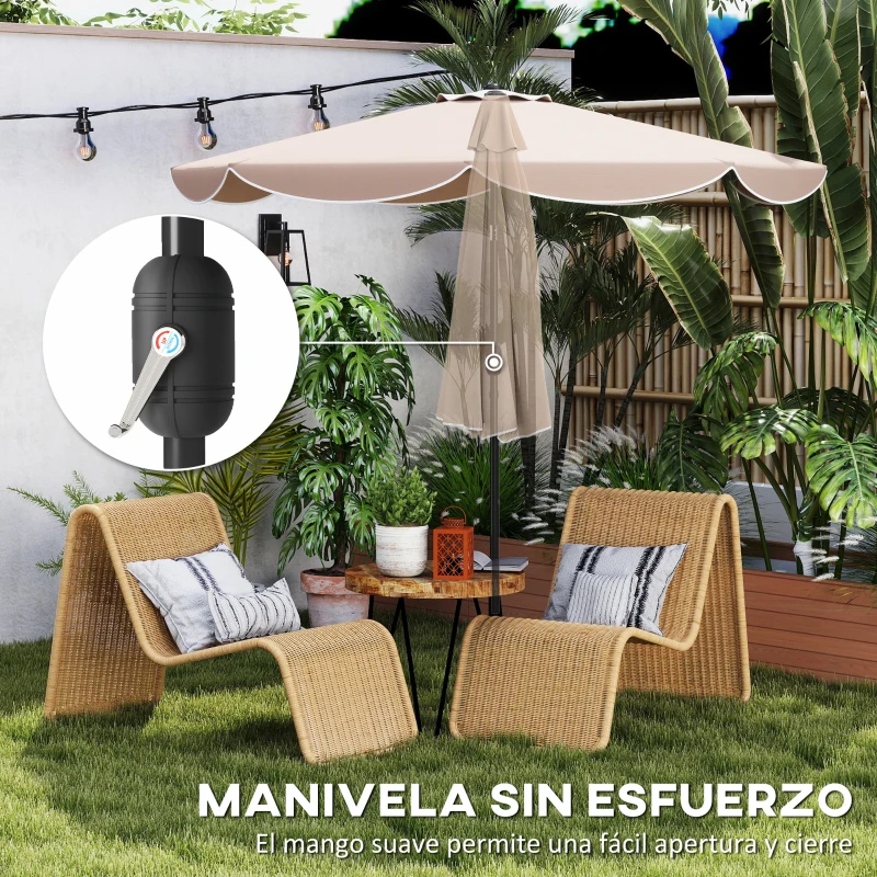 Outsunny Sombrilla Terraza Exterior Ø2,7 m Sombrilla con Inclinación Ajustable 3 Posiciones Manivela y Volante Caqui
