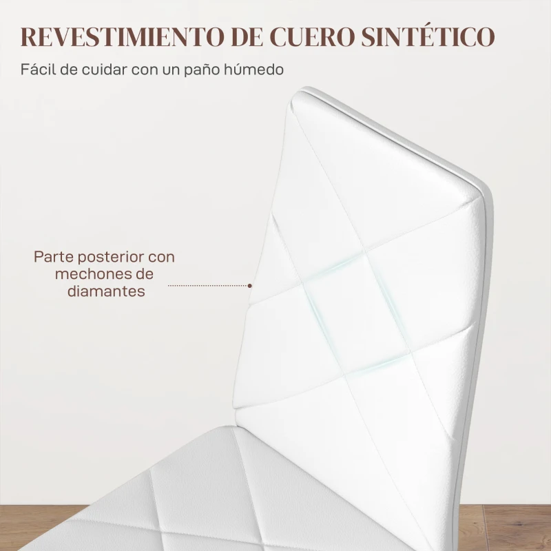 HOMCOM Set de 6 Sillas de Comedor Tapizadas de Cuero Sintético con Respaldo Alto y Patas de Acero 41x50x97 cm Blanco