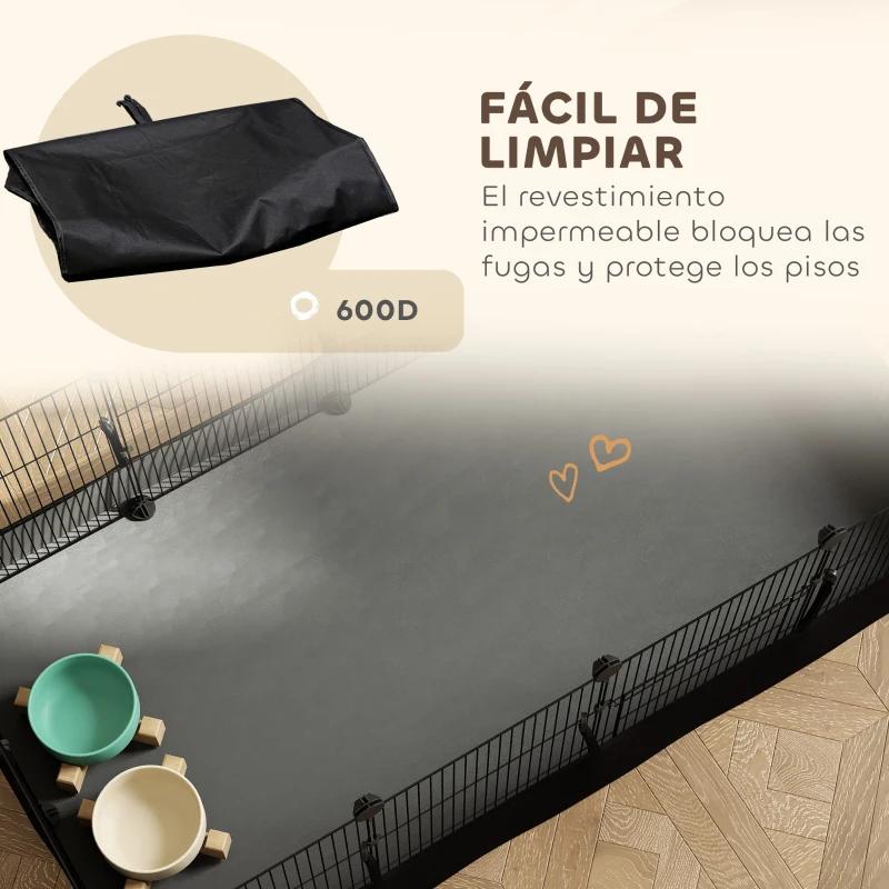 PawHut Valla Metálica para Mascotas de 12 Paneles DIY Alfombrilla Impermeable Parque para Cobayas Erizos 120x60x40 cm Negro