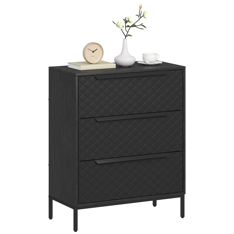 HOMCOM Chest of Drawers, Dresser with 3 Fabric Drawers and Aluminium Handles - Black