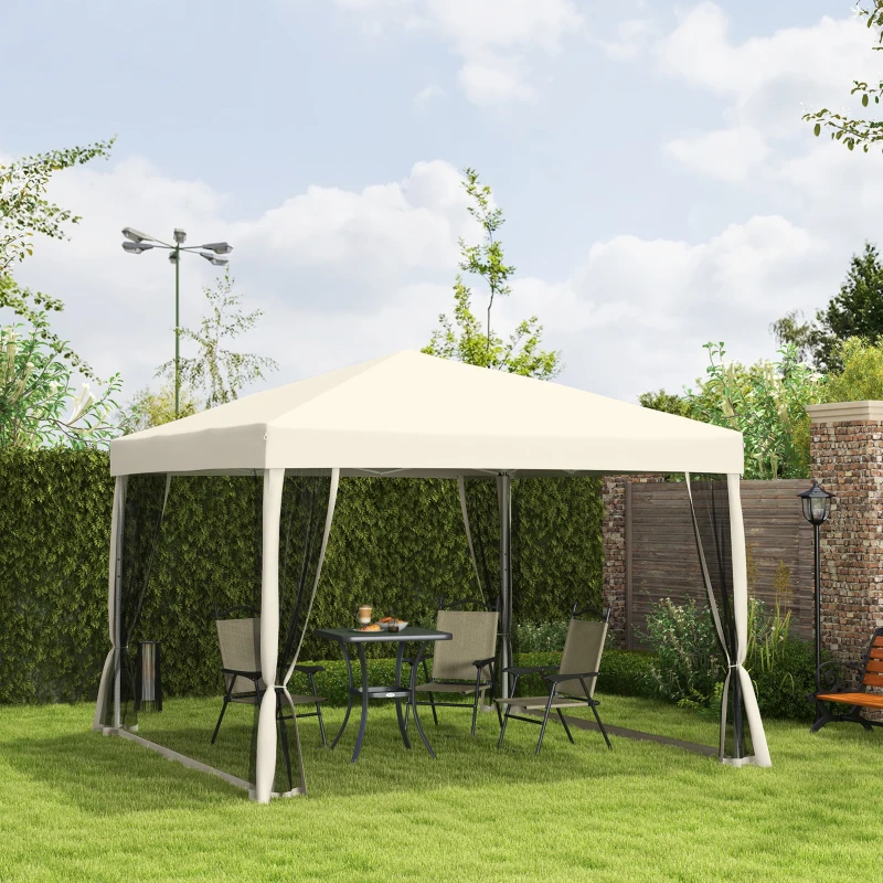Outsunny Tonnelle Barnum Pliant Pop-up imperméabilisé Style Colonial 3L x 3l x 2,55H m 4 moustiquaires + Sac de Transport Beige Noir