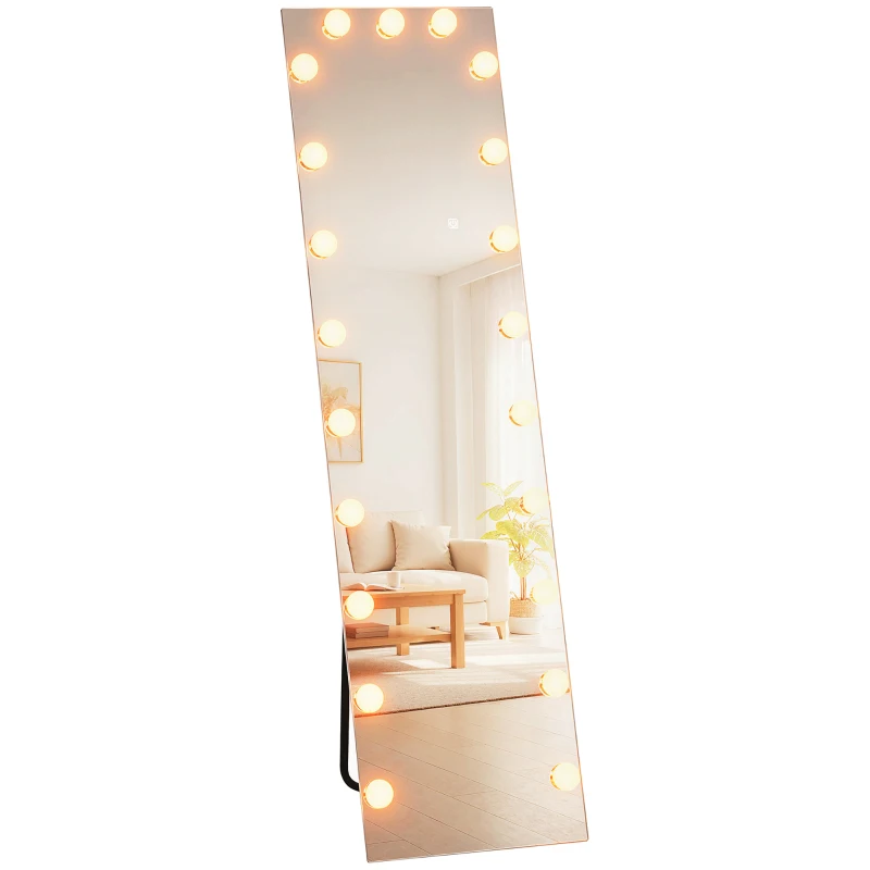 HOMCOM Lustro do całej sylwetki 150x40 cm RGB-LED stojące z 21 żarówkami, 7 kolorów światła, panel dotykowy, pamięć ustawień