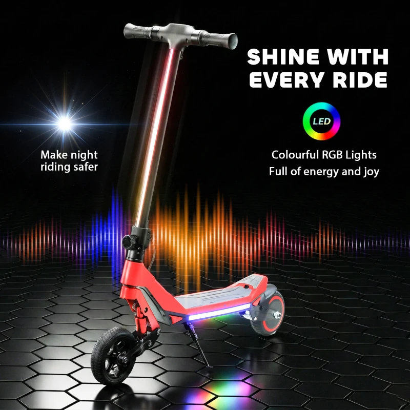 SPORTNOW Electric Scooter for Kids, Foldable E Scooter for Age Age 6+ with LED Display, RGB lights, Up to 16km/h, Red