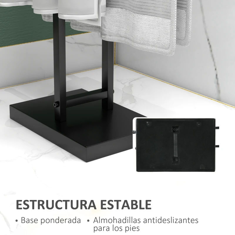 HOMCOM Toallero de Pie de Metal Toallero Escalera de Baño con 2 Barras en Forma de T Estilo Moderno 50x18,5x85 cm Negro