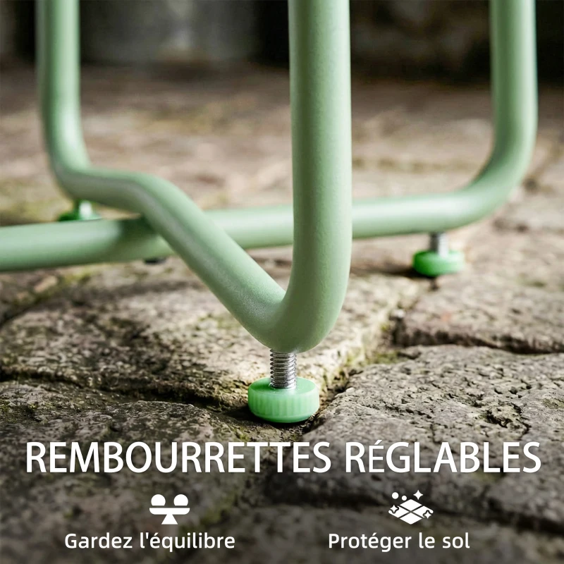 Outsunny Table Basse Extérieure avec Bord Enroulé, Base en X avec Pieds Réglables en Hauteur, pour Salon Terrasse, Ø48x51cm, Vert