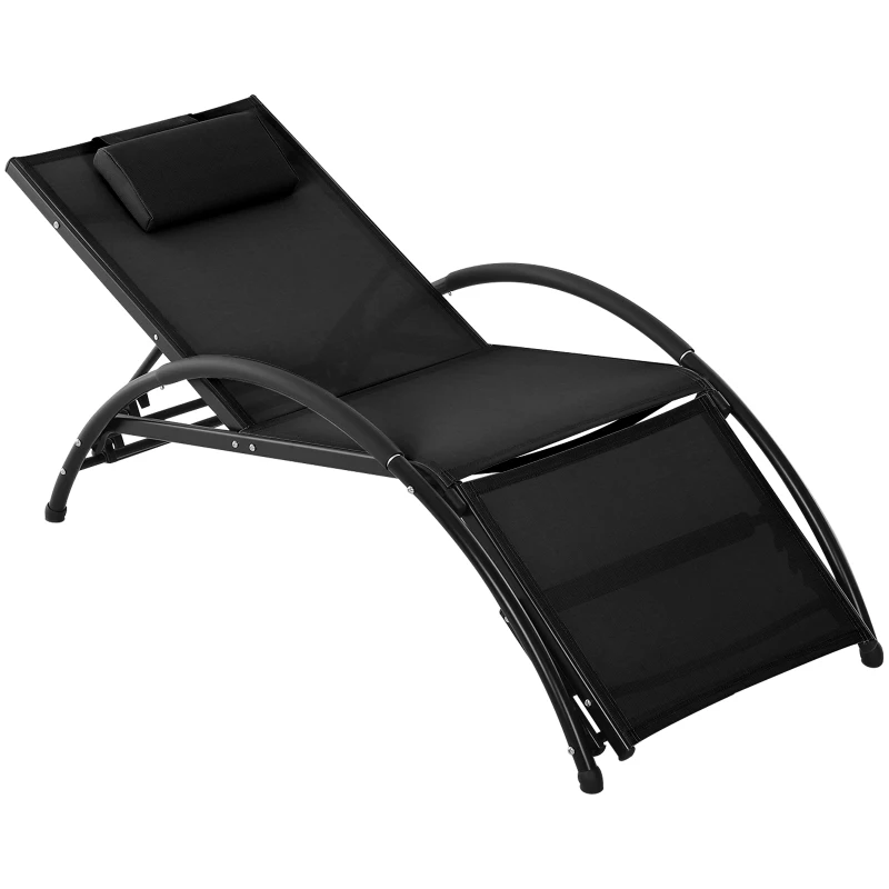 Outsunny Bain de Soleil transat Chaise Longue Fauteuil relax Jardin Design Contemporain inclinable Multi-Positions Repose-Pied réglable tétière icluse alu textilène Noir