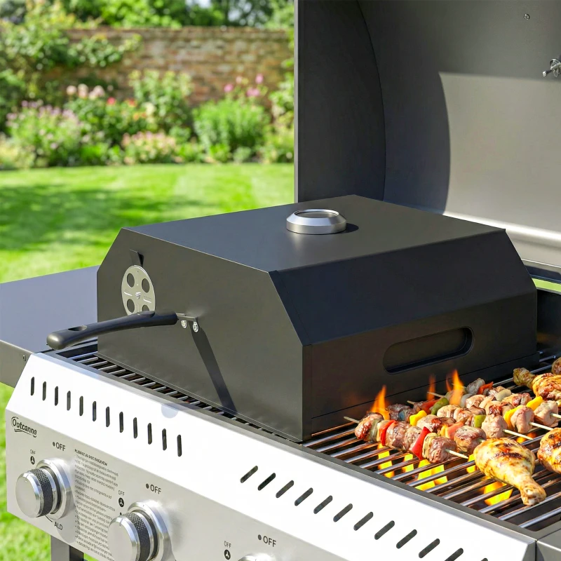 Outsunny Kit Four à Pizza pour Barbecue Four à Pizza Extérieur pour Barbecue 53 x 40 x 18,5 cm, noir