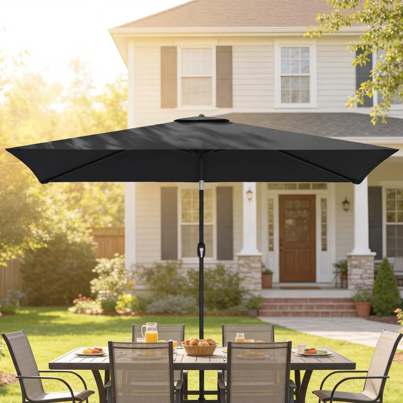 Outsunny Garden Parasol, Parasol Umbrella with Crank Handle, Tilt Function, Polyester Canopy, Black