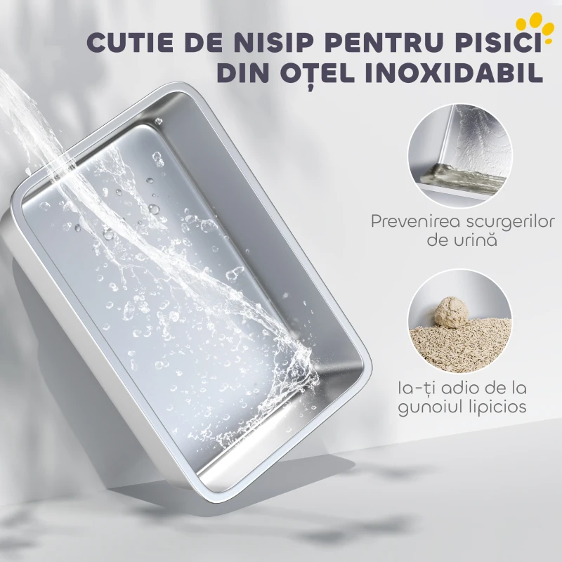 PawHut Litiere pentru Pisici Închise cu Tavă din Oțel, Lopățică și Pungi Filtrante, din PP, 40.5x60.5x41.5 cm