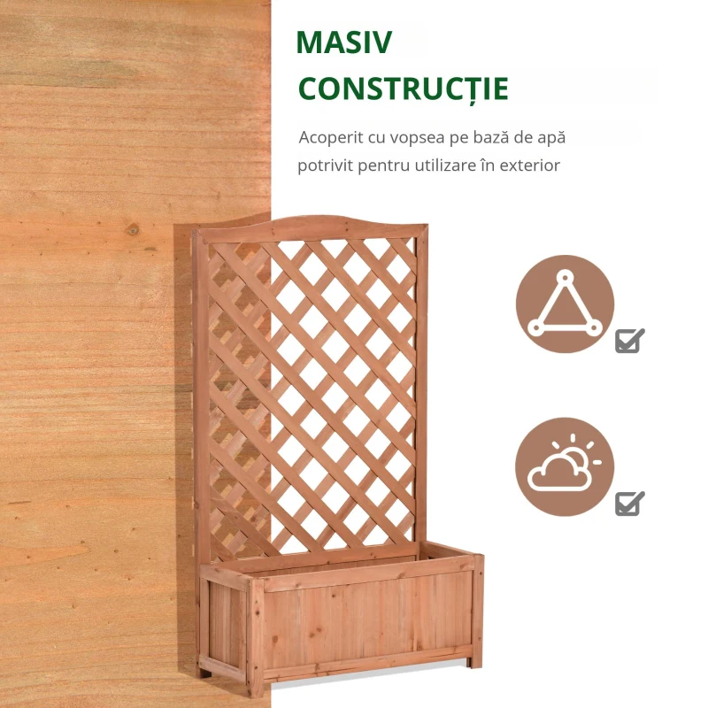 Outsunny Jardinieră cu spalier, bac de flori ridicat, pentru plante cățărătoare, legume, flori, din lemn masiv, interior și exterior, curte, grădină, balcon, 70 x 28 x 117 cm, maro