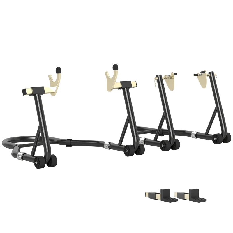 HOMCOM Caballete de Moto Carga 390 kg Soporte Delantero y Trasera Universal Elevador de Moto de Acero con Ruedas Negro