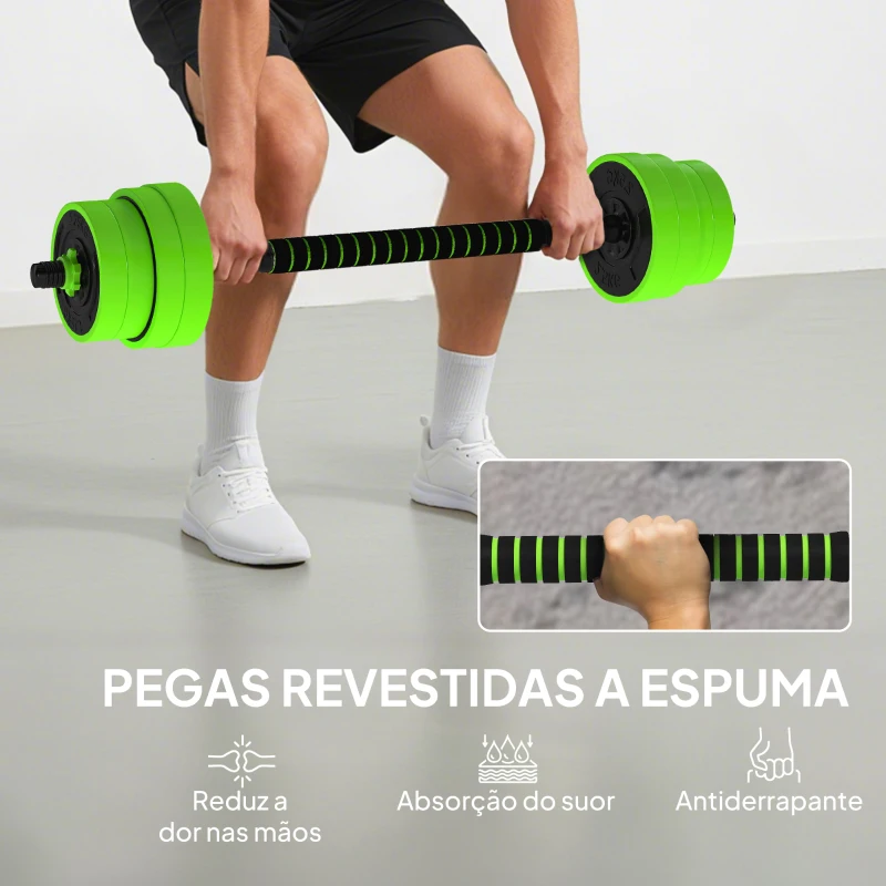 SPORTNOW Conjunto de Halteres 30 kg 4 em 1 Conjunto de Pesos com Kettlebell Barra de Pesos para Treino de Força em Casa Ginásio Verde