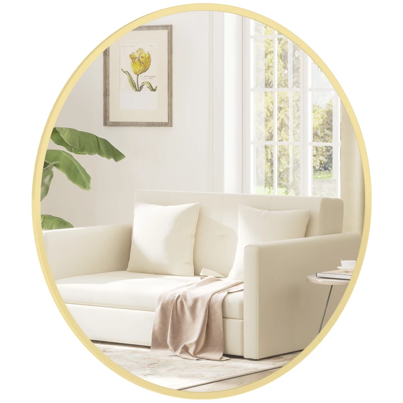 HOMCOM 61cm Decorative Wall Mirror for Bedroom Living Room, Modern Round Bathroom Mirror for Home Decor, Gold Tone