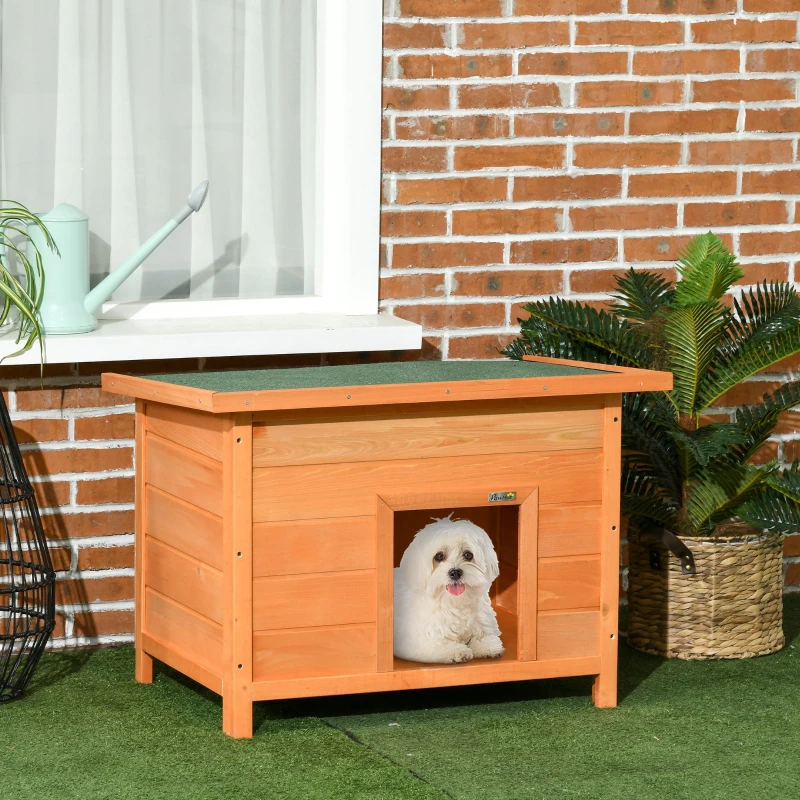 PawHut Niche pour chien chat en bois sur pied chenil toit ouvrant bitumé pin massif pré-huilé 85 x 58 x 58 cm