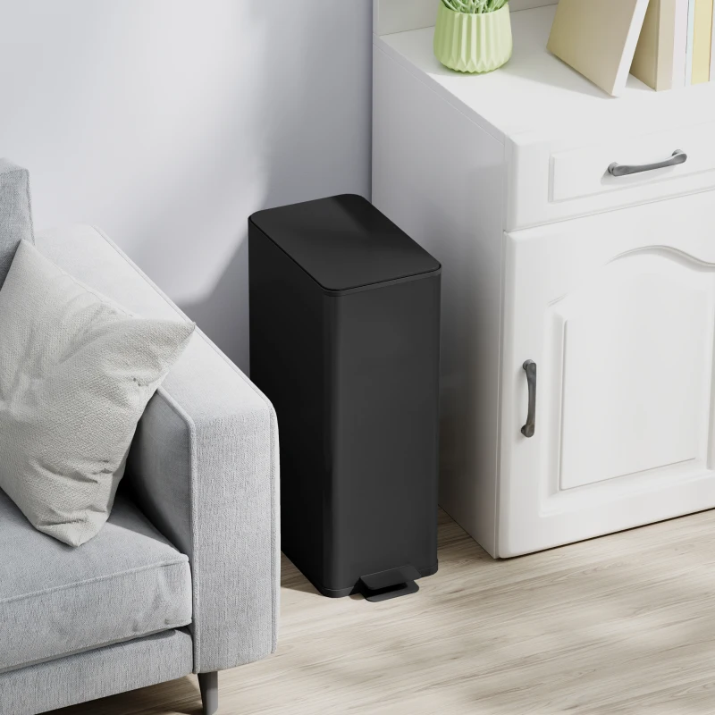HOMCOM Prullenbak 20L, Softclose Deksel, Geurfiltervak, Vingerafdrukbestendig, Roestvrij Staal, Zwart