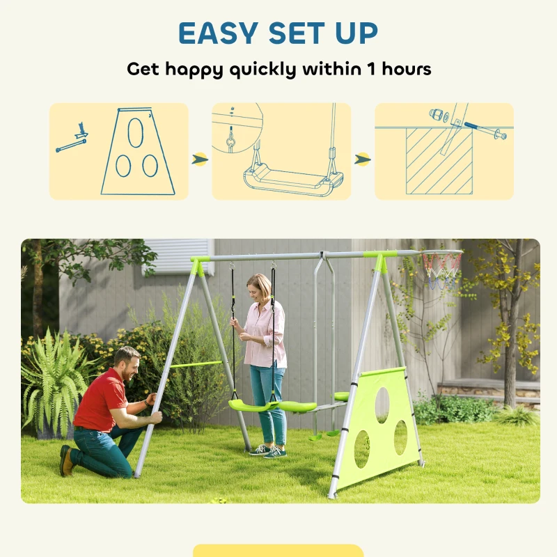 Huśtawka 3 w 1, metalowa konstrukcja, do ogrodu, stabilna