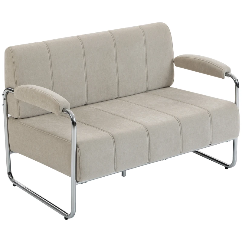 HOMCOM Canapea 2 Locuri Modernă Tapițată cu Chenille, din Oțel, Spumă și Panou Stratificat, 120x73x76 cm, Bej