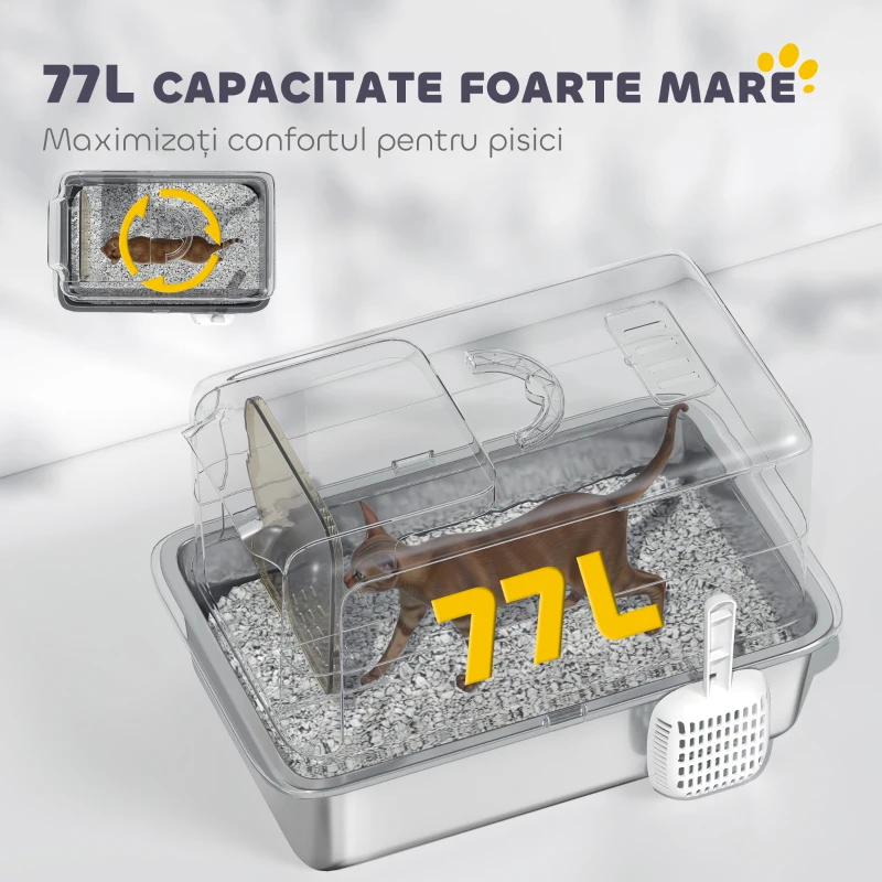 PawHut Litiere pentru Pisici Închise cu Tavă din Oțel, Lopățică și Pungi Filtrante, din PP, 40.5x60.5x41.5 cm