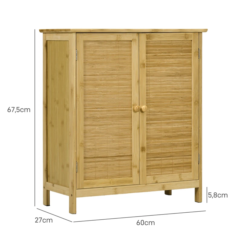 HOMCOM Aparador de Bambú de 2 Puertas Aparador de Salón Bohemio con 2 Estantes para Cocina Entrada 60x27x67,5 cm Natural