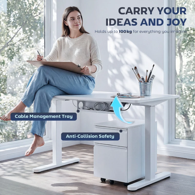 HOMCOM Electric Standing Desk Frame, Height Adjustable Sit Stand Desk Frame with Dual Motors, Memory Smart Panel and Collision Protection, Easy Assembly, White