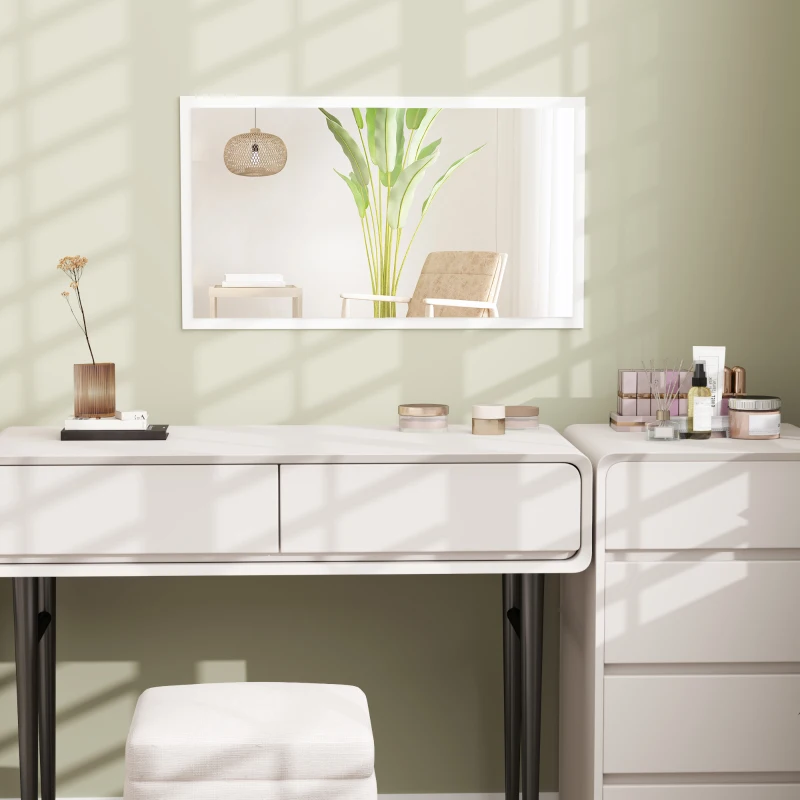HOMCOM Miroir mural miroir rectangulaire 70 x 40 cm, verre épais 20 mm, pour salon, chambre à coucher, salle de bain, blanc