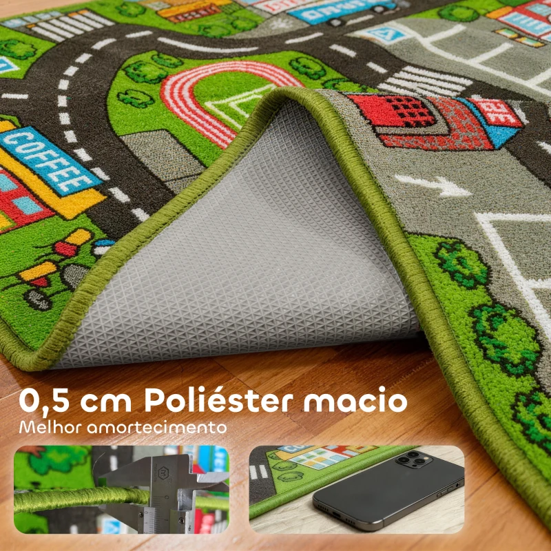 AIYAPLAY Tapete Infantil Estrada de Cidade 160x100 cm Tapete Educativo Antiderrapante para Engatinhar e Brincar com Carros Multicor