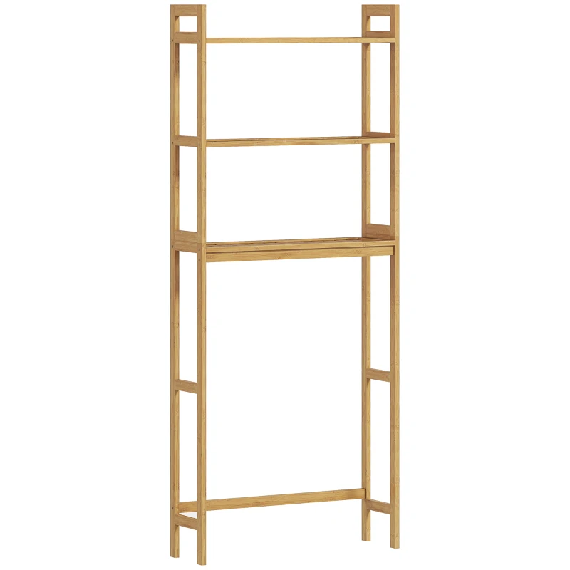 kleankin Meuble étagères de rangement dessus toilette WC en bambou 3 étagères pour salle de bain 68 x 20 x 165 cm naturel
