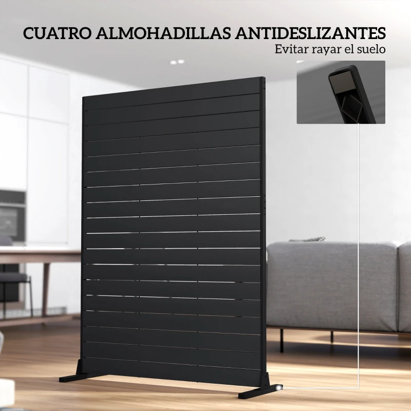 Outsunny Biombo de 6 Paneles de HDPE 120x174 cm Biombo Separador de Ambientes con Soporte Aspecto de Vetas de Madera Negro