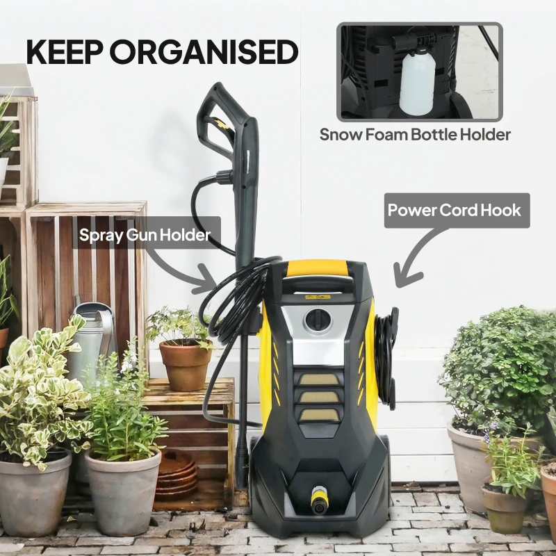 Outsunny Myjka Ciśnieniowa z Aluminiową Pompą 135 bar, 1800 W, 540 L/h, 5 m Wąż, Regulowana Dysza i Uchwyt