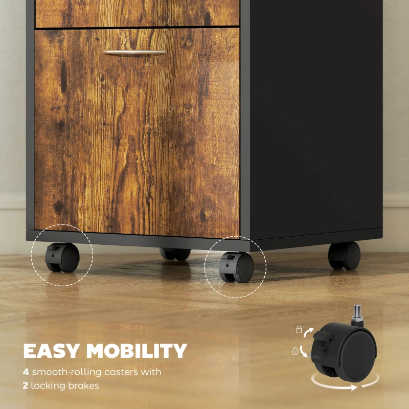 HOMCOM Mobile per Ufficio con Ripiano Aperto, Cassetto con Serratura e Armadietto, 40x35x60 cm, Marrone