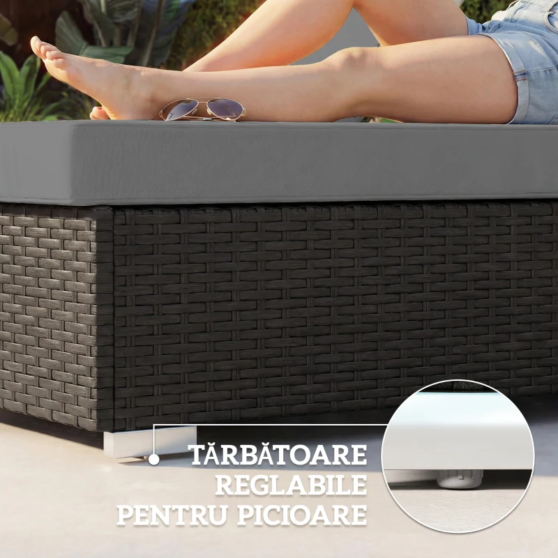 Outsunny Set 2 Șezlonguri de Grădină din Ratan cu Măsuță Laterală și Spătar Reglabil, 184x60x22 cm, Gri Închis
