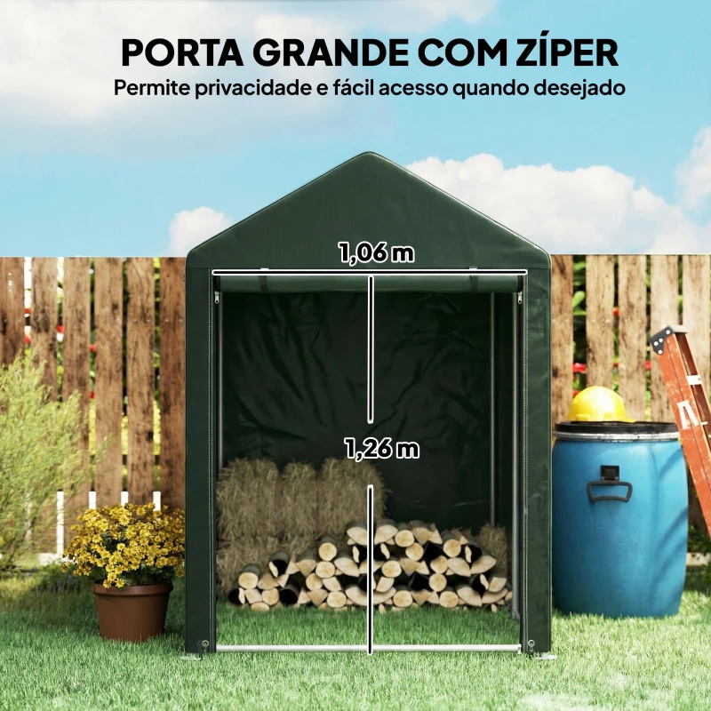 Outsunny Abrigo para Ferramentas Bicicletas e Motos 120x179x165 cm Garagem Portátil com 2 Habitações Verde Escuro