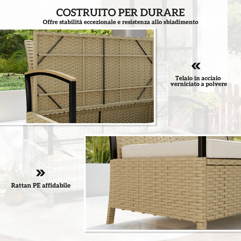 Outsunny Panca Contenitore 125L con Cuscino Imbottito, in Metallo, 123x70x82 cm, Cachi