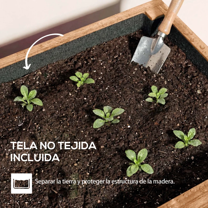 Outsunny Jardinera de Madera de 4 Niveles Jardinera Elevada Exterior con Orificios de Drenaje Tela no Tejida Marrón