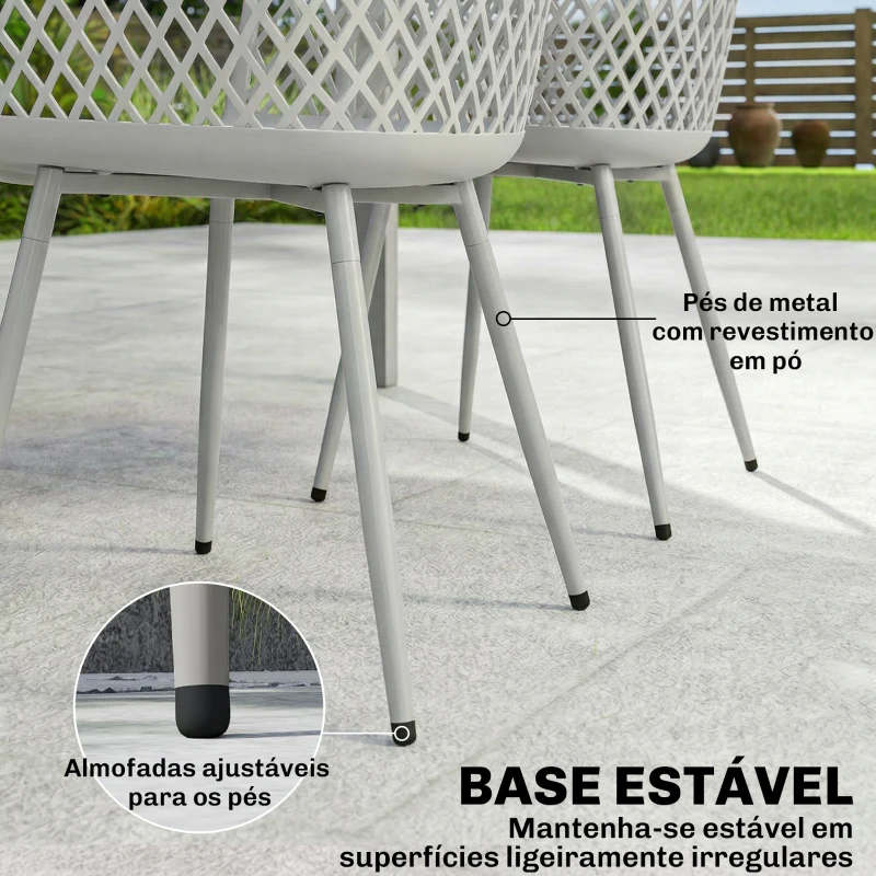 Outsunny Conjunto de 4 Cadeiras de Jardim Exterior em PP com Encosto Diamante  Apoios de Braços e Pés Metálicos 6x51x84 cm Cinzento