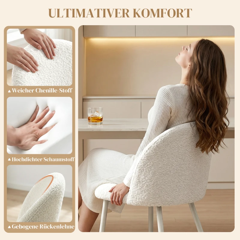 HOMCOM Esszimmerstühle, Küchenstühle, weich gepolstert mit Chenille, 50,5 x 57,5 x 78,5 cm, Cremeweiß