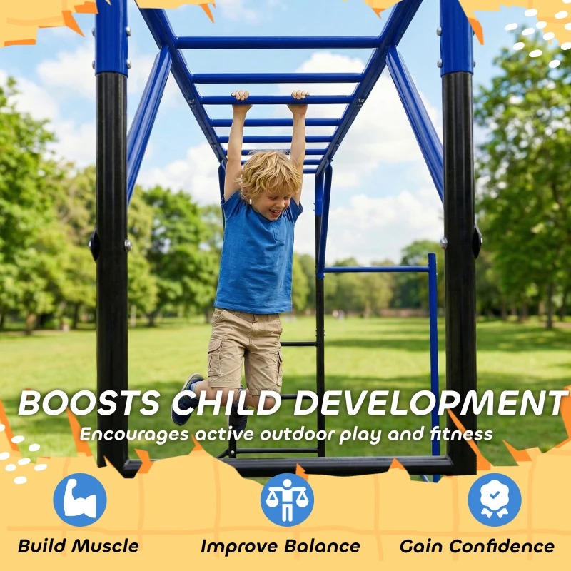 AIYAPLAY Wieża wspinaczkowa na zewnątrz z drążkiem do podciągania i wspinania dla dzieci 3-8 lat, do 150 kg, 250x190x180 cm, czarna