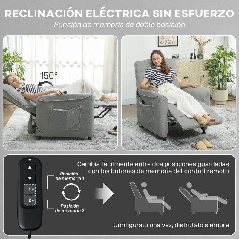 HOMCOM Sillón Relax Reclinable Eléctrico con Calor Lumbar Masaje Vibración Motor Silencioso Función de Memoria Gris Oscuro
