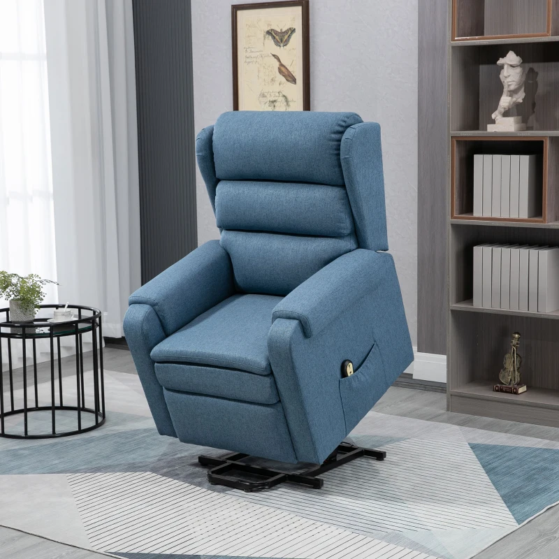 HOMCOM Fauteuil releveur électrique avec repose-pied ajustable et télécommande velours polyester aspect lin bleu